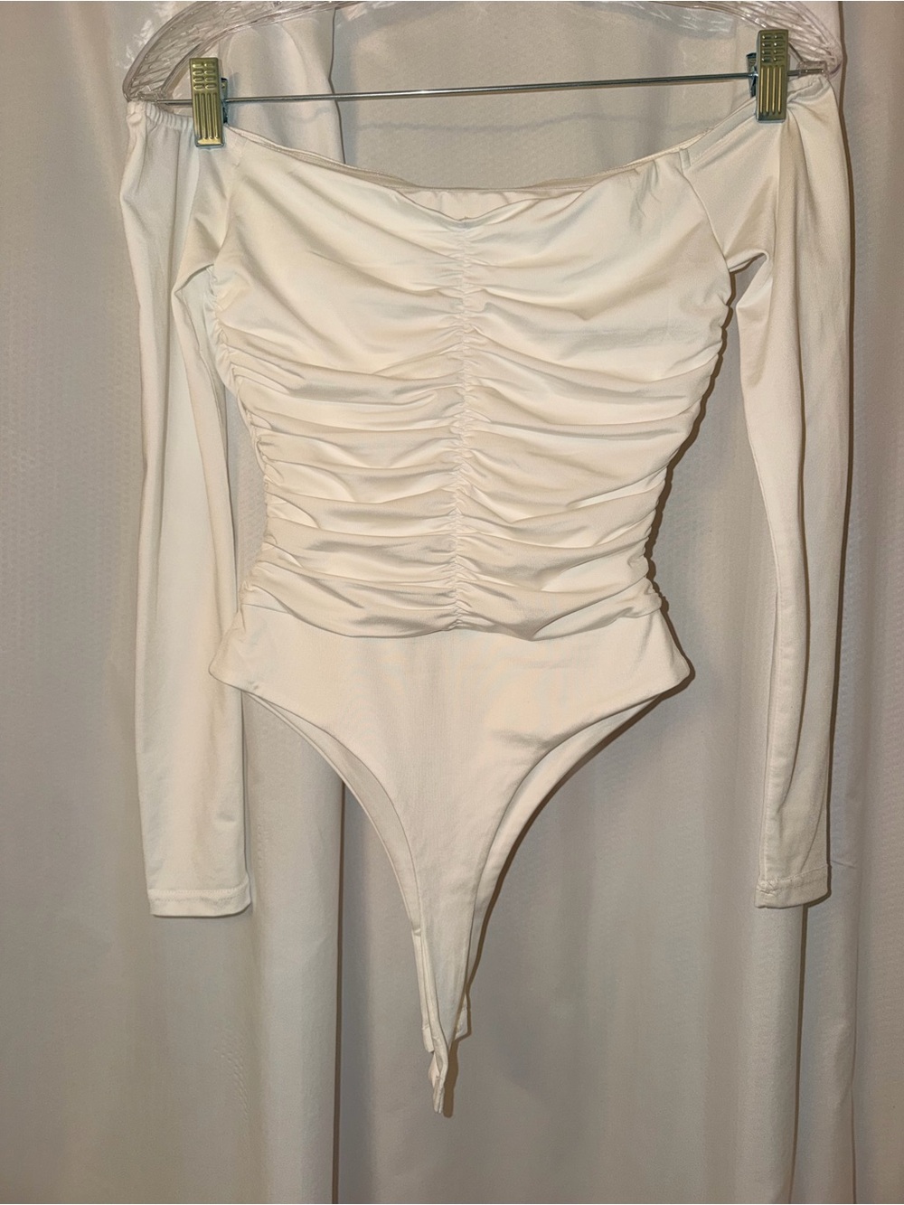 Princess Polly Off-Shoulder Long Sleeve White One-Piece Bodysuit - Picture 2 of 3